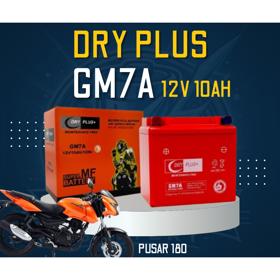Aki motor thunder, viar GM7A,DRYPLUS, (12V/10 ah)untuk motor THUNDER,125,250CV