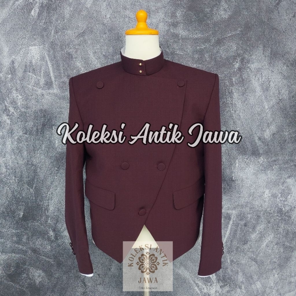 Beskap Solo Krowok Semi Wool Alusan Cokelat Mahogany