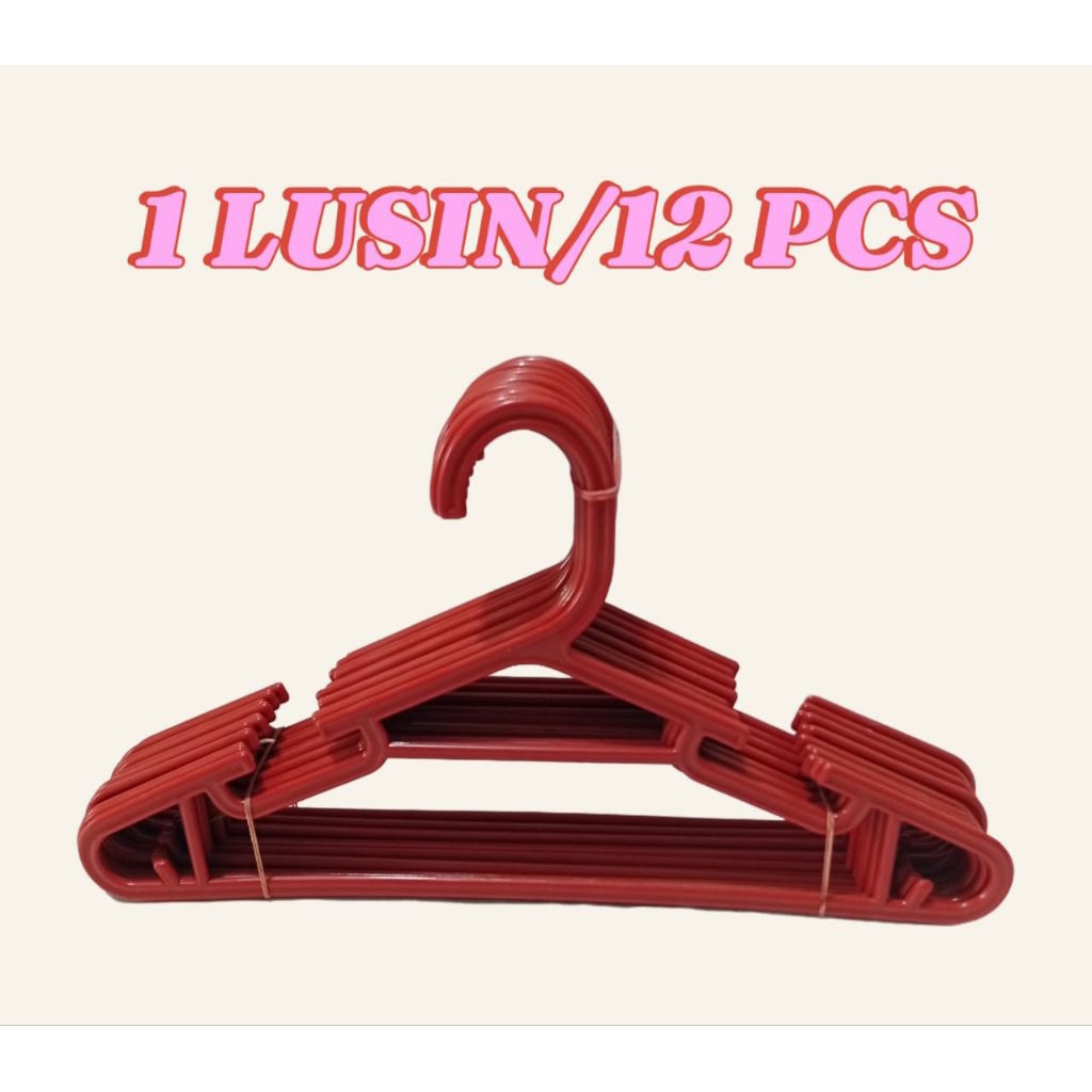 1 LUSIN/12 PCS HANGER PLASTIK WARNA MERAH KUAT DAN TEBAL