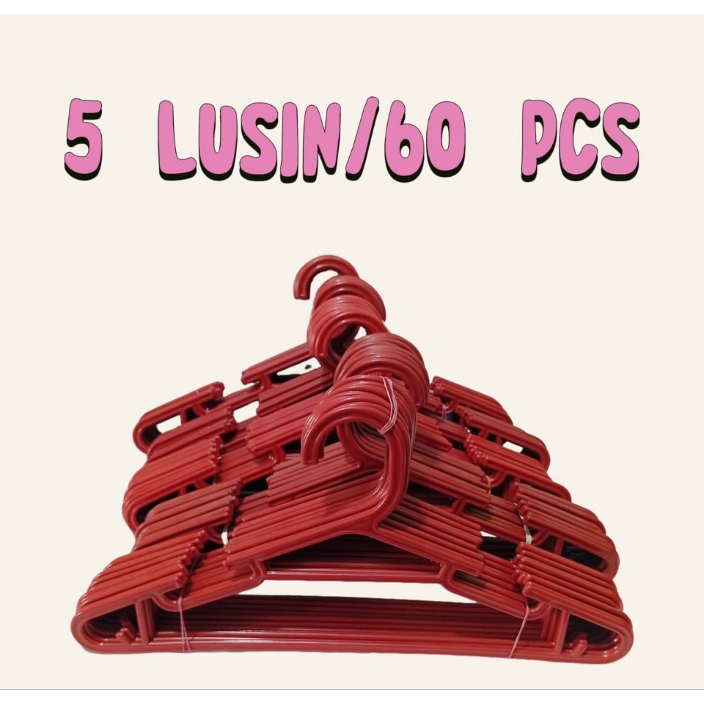 5 LUSIN/60 PCS HANGER PLASTIK WARNA MERAH KUAT DAN TEBAL