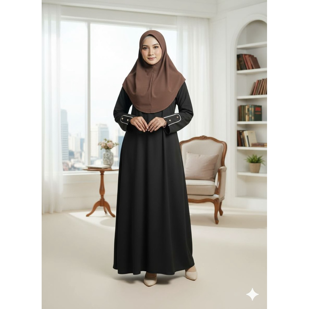 Gamis Polos Cream Elegan Bahan sambiran anti uv Premium Lengan Kancing Modern Gamis Muslimah Simple 