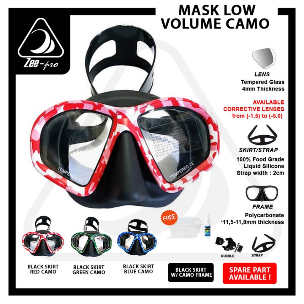 Freedive Mask Low Volume Kaca Selam Tembak Ikan Masker Freediving Spearfishing Zeepro Camo Camuflage
