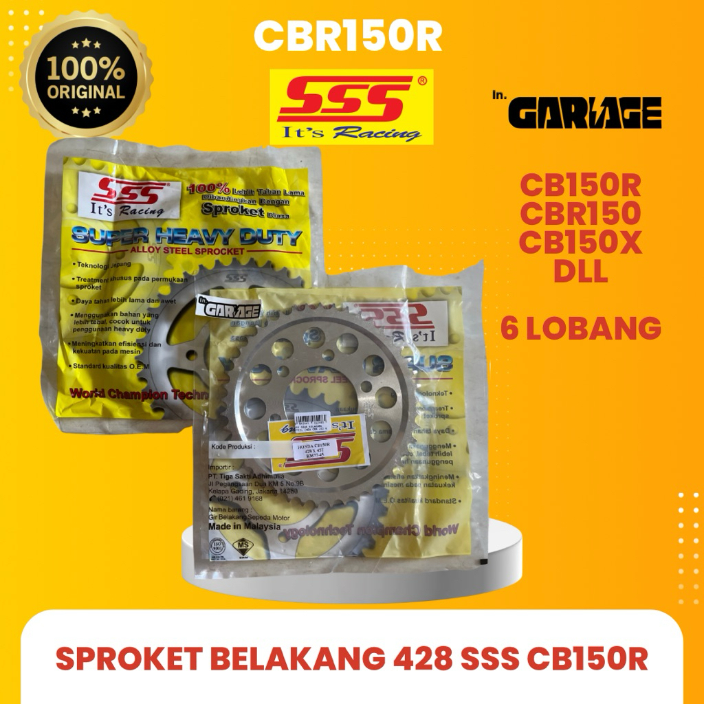 SSS Gear Belakang 428 CBR150R CBR CB150R X CBX 6 Lubang