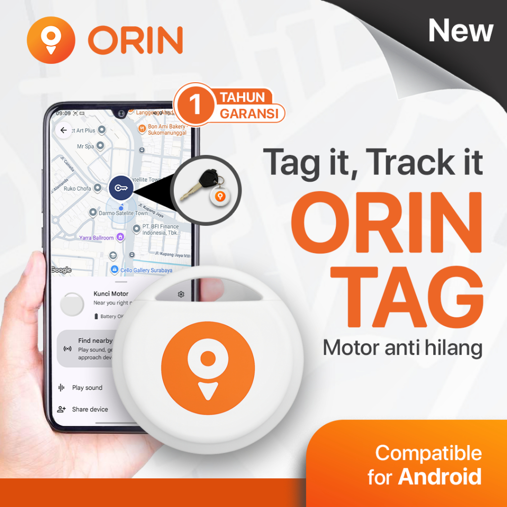 ORIN TAG Mini Android GPS Tracker Motor Anti Maling Lokasi Portable Google Find Hub JPS Tanpa Sim Ca