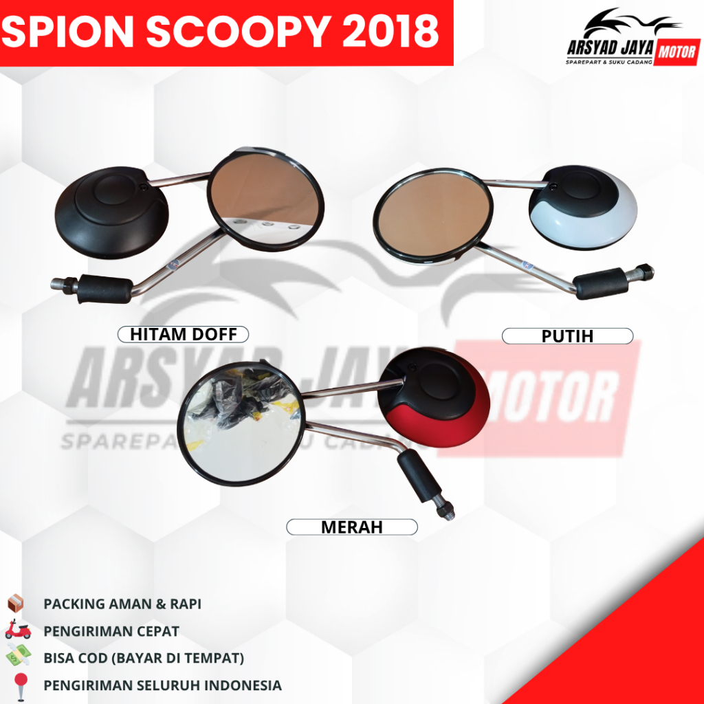Spion Scoopy 2018 Original WIN – Warna Hitam Doff / Putih / Merah
