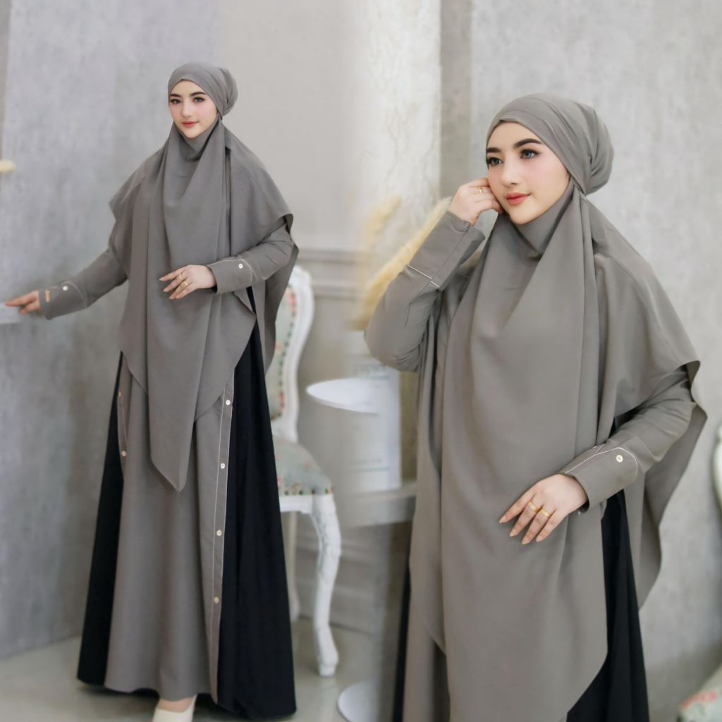 GAMIS SYARI HANIN SET KHIMAR BY SYAFEERA BAHAN POLISTA LD 110 BUSUI FRIENDLY