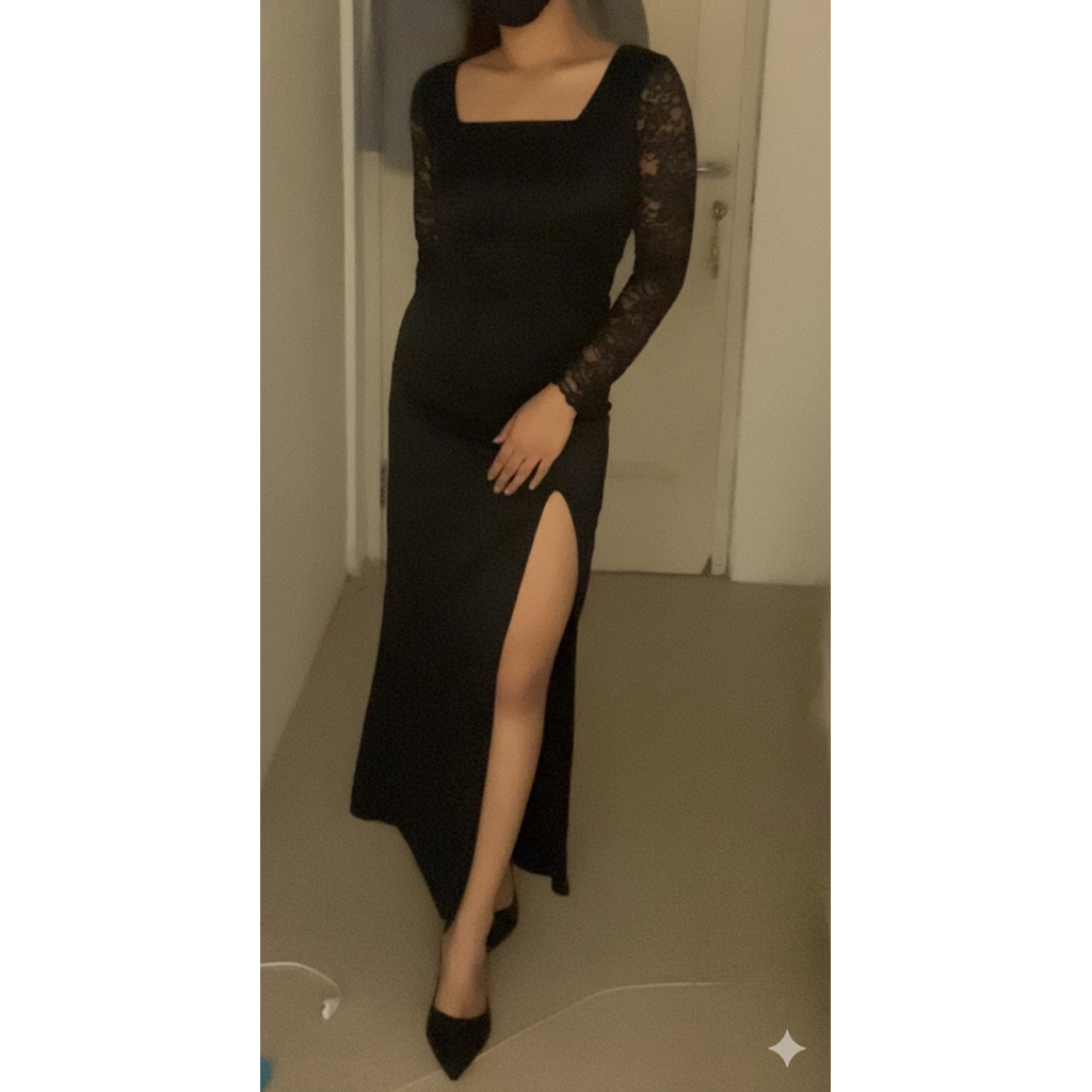 Long Dress dinner/party/acara/kondangan hitam brokat