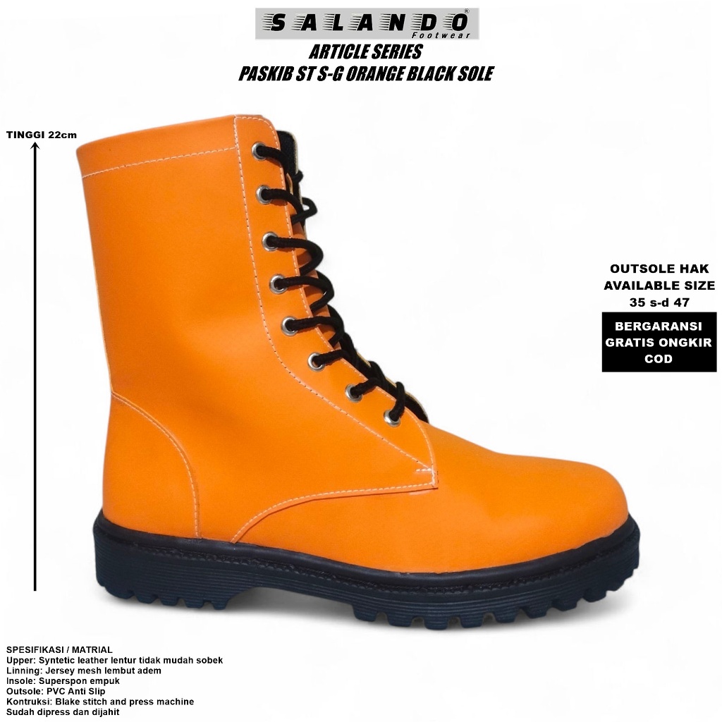 Sepatu Boots Paskibra Sepatu Paskibra Pria & Wanita Sepatu Mayoret Tinggi Paskib ST Orange Black Sol