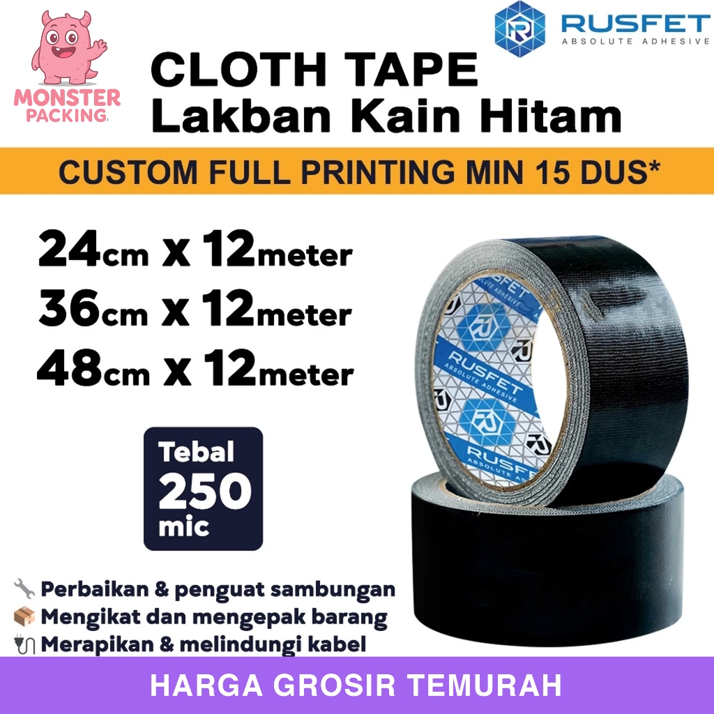 LAKBAN KAIN Cloth Tape Isolasi Kain Hitam Premium Rusfet Premium / SATUAN