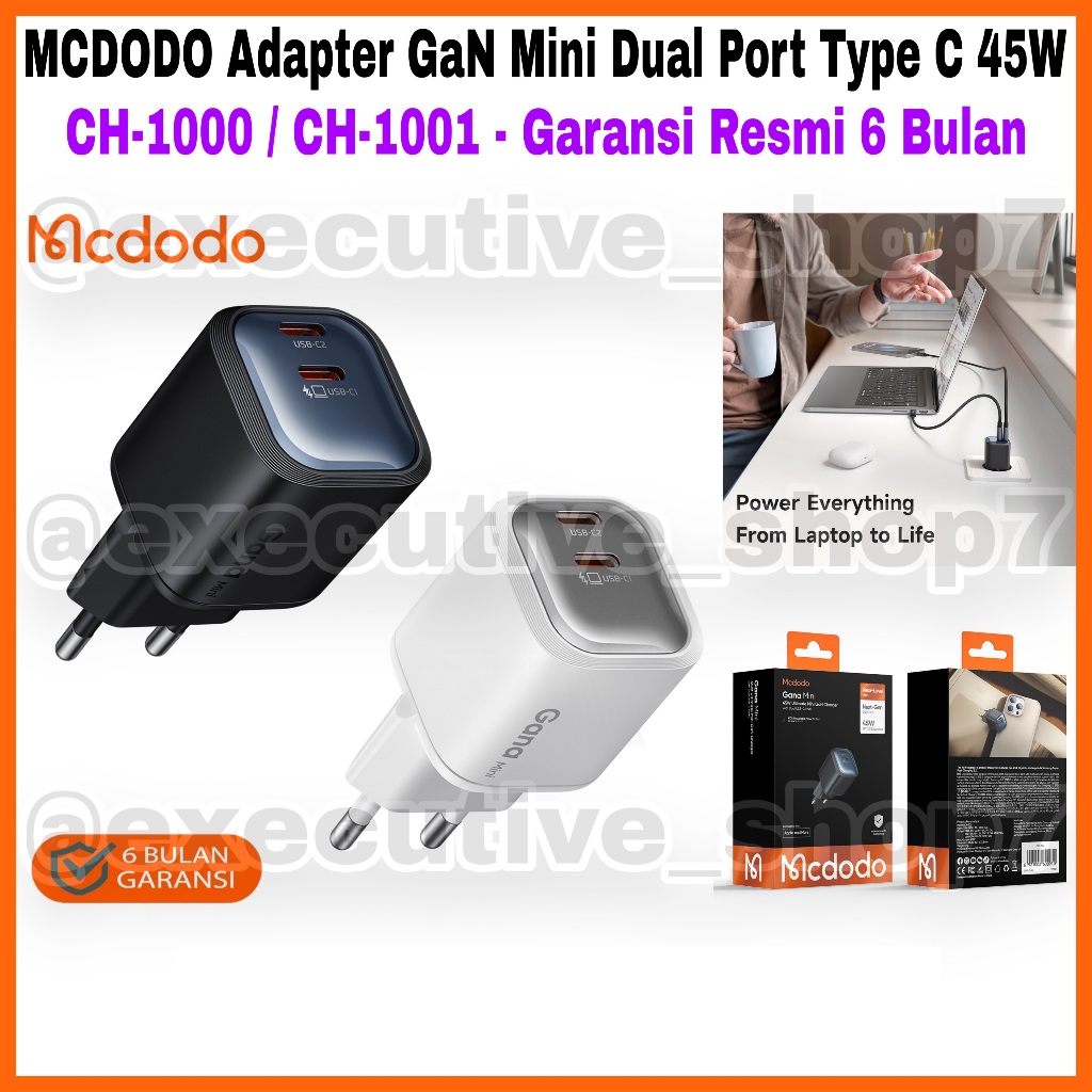 Mcdodo Adapter GaN Mini Dual Port Type C 45W CH-1000 / CH-1001 - Garansi Resmi 6 Bulan
