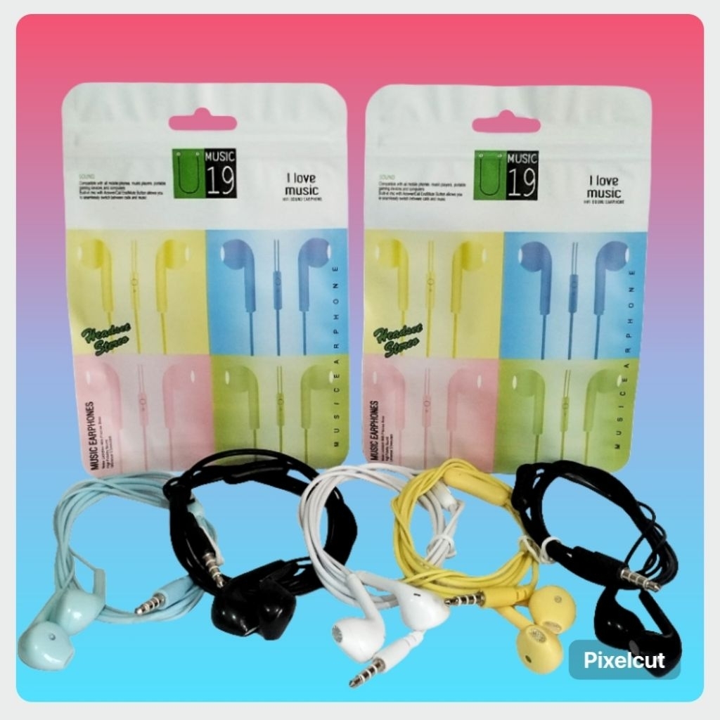 ( GROSIR ) HF HANDSFREE HEADSET EARPHONE HEADPHONE MACARON U19 SUARA JERNIH DAN BASS
