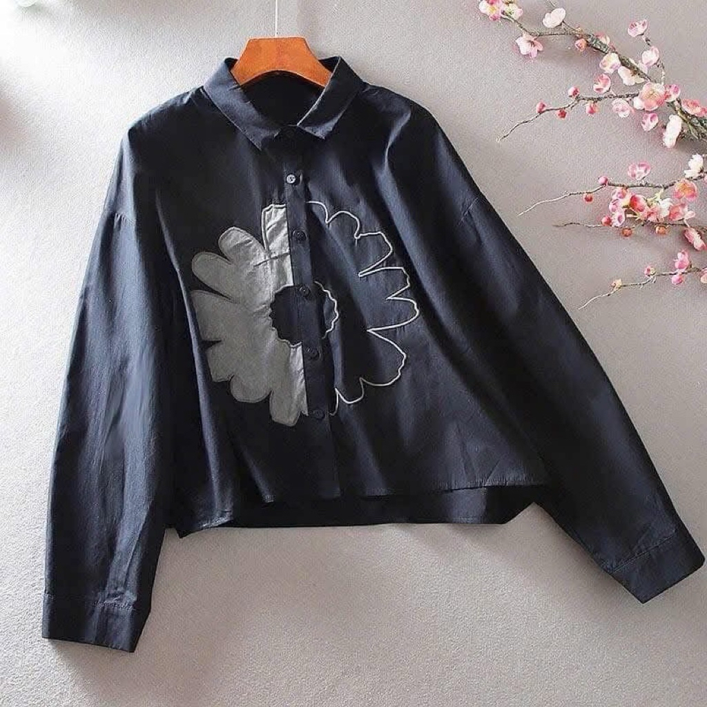 Kemeja Crop Top Wanita Motif Bunga - Fedi Fashion