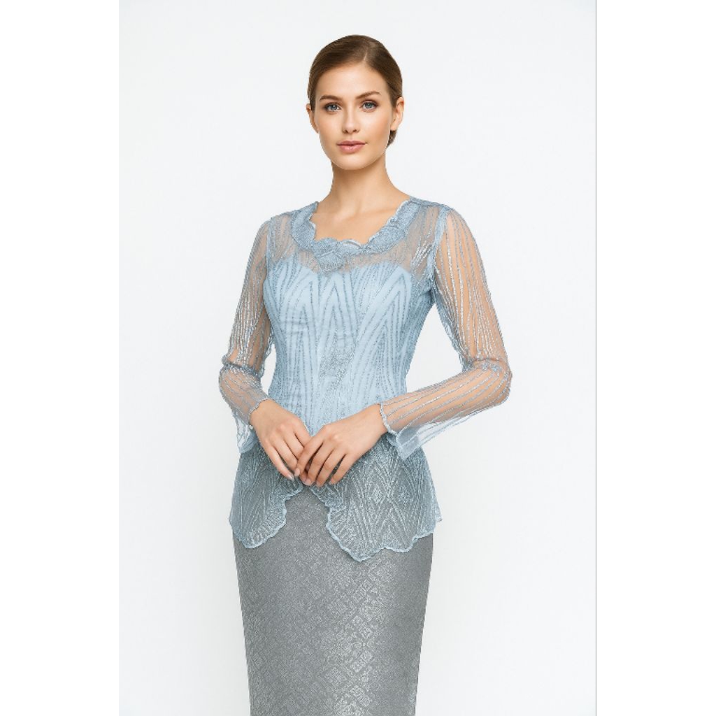 Kebaya Tunangan Modern Sabrina Warna Biru Ke Silver 252