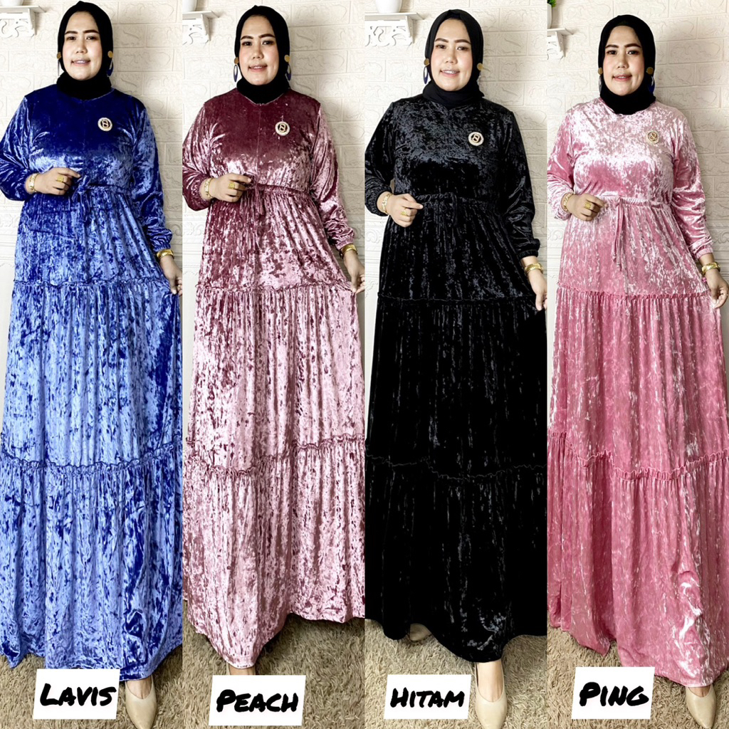 GAMIS BLUDRU SUSUN REMPEL CANDA, gamis bludru terbaru