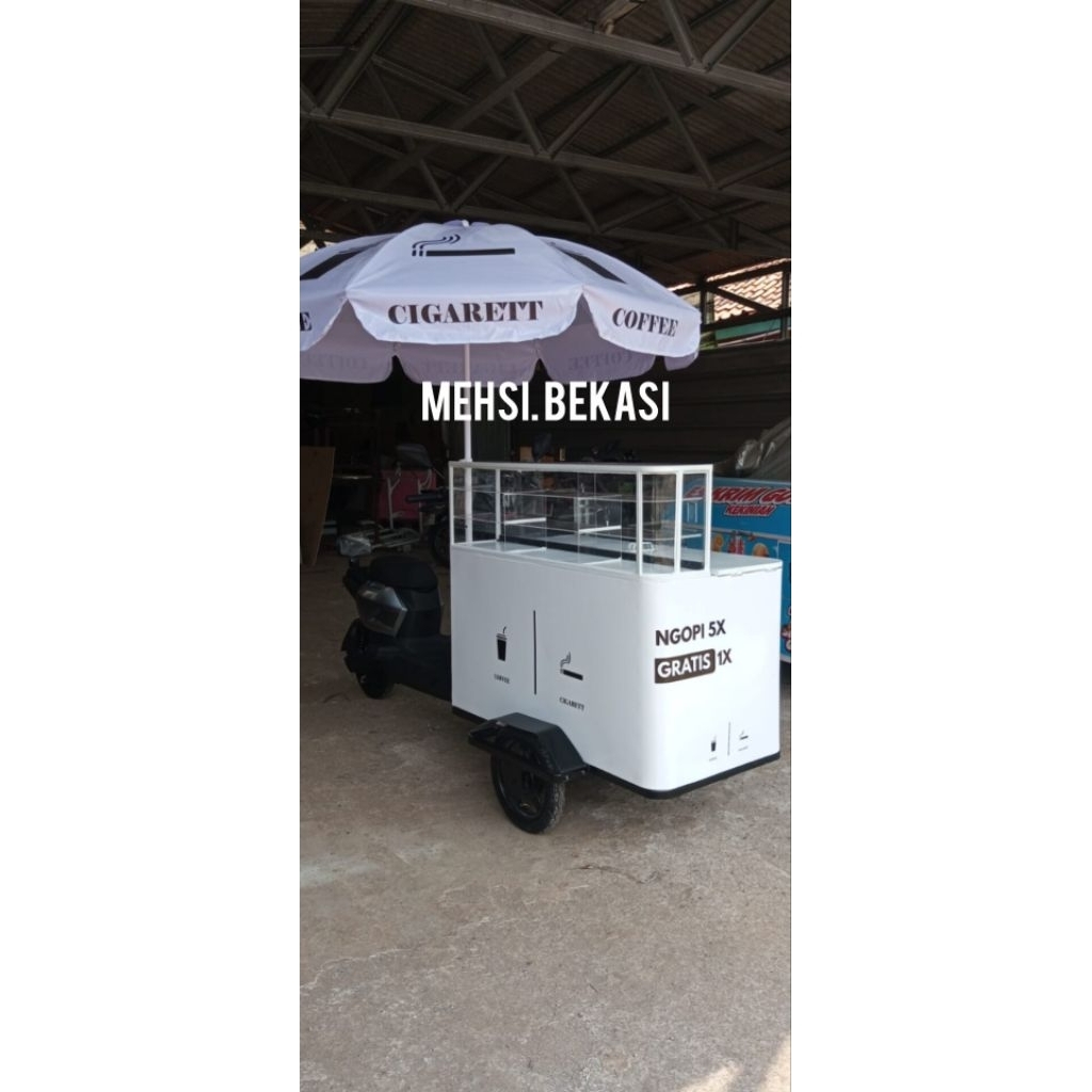 Gerobak  sepeda listrik keliling minuman dan makanan kuliner
