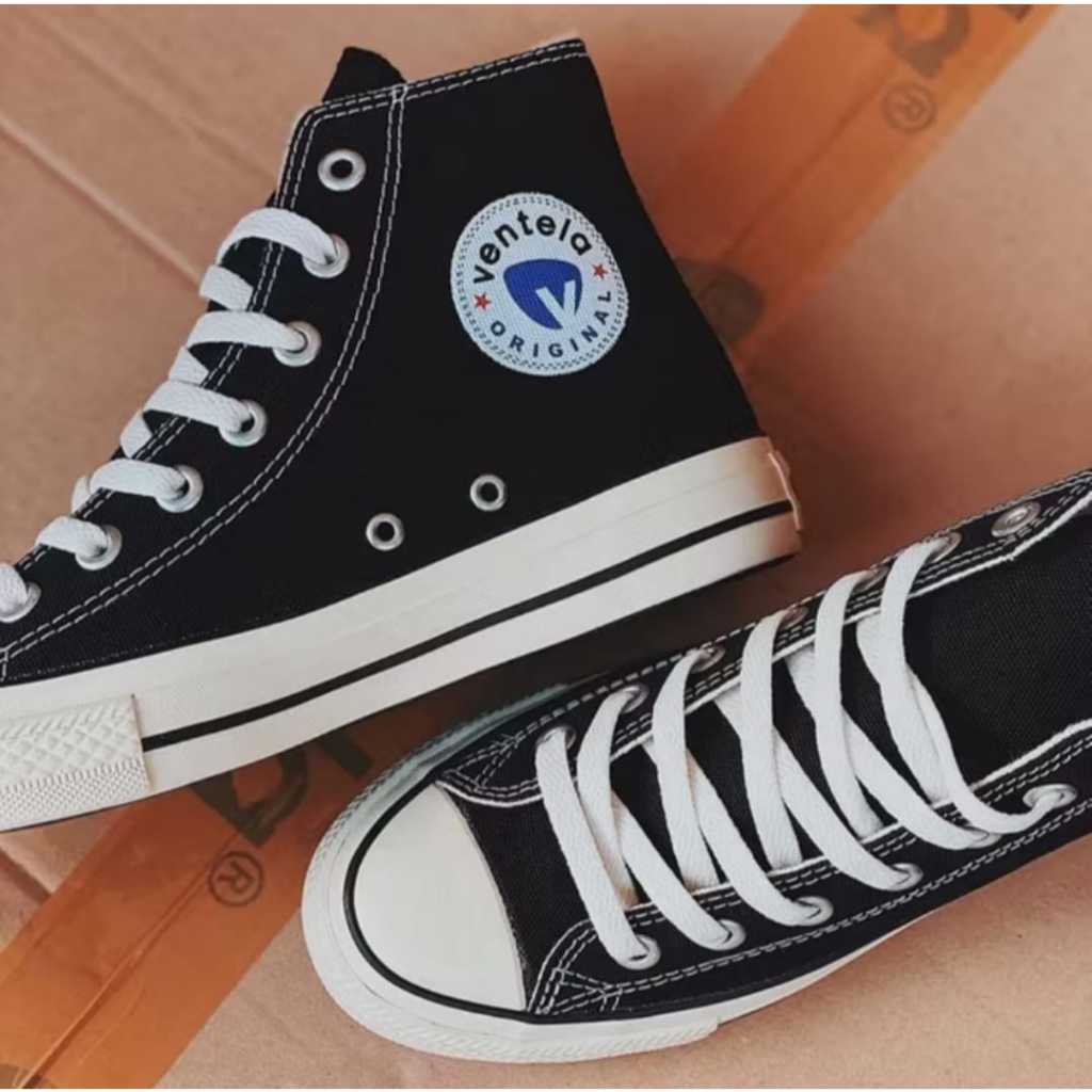 Sepatu Ventela BTS Ethnic High Hitam Putih Premium Pria&Wanita