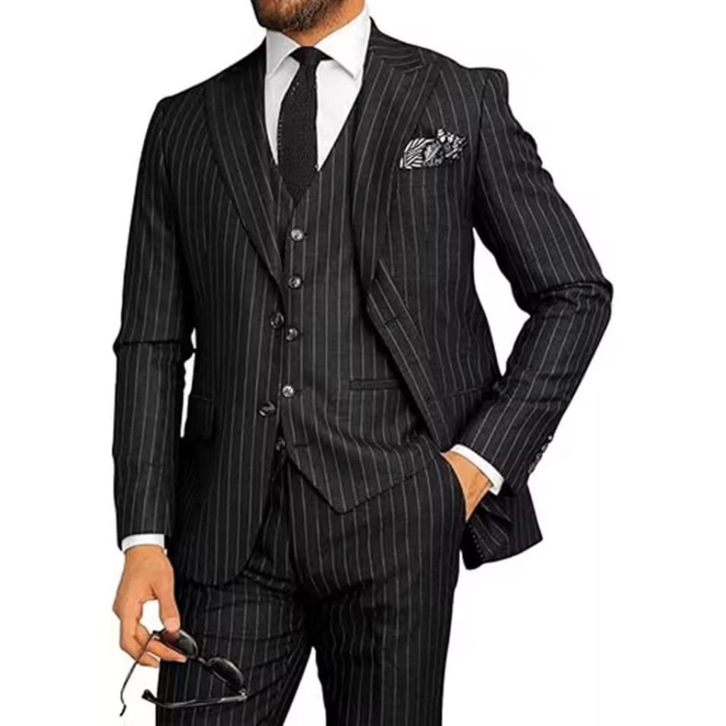 Stelan Jas Blazer Pria 2in1 Motif Setrip-Salur (Celana panjang+Jas tanpa rompi)Stelan jas pria model