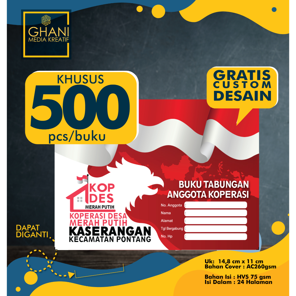Buku Koperasi Merah Putih Custom - KHUSUS KASERANGAN 500pcs