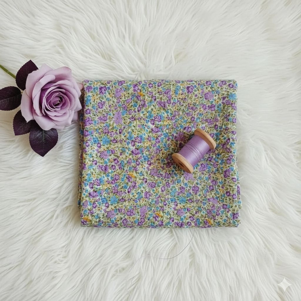 Kain Wolfis Motif Bunga Kecil VintageWolpeach Premium Motif Floral Ungu Biru Adt