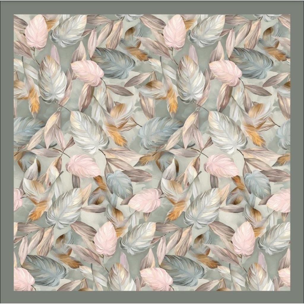 HIJAB SEGIEMPAT VOAL MOTIF DAUN ABU MEWAH