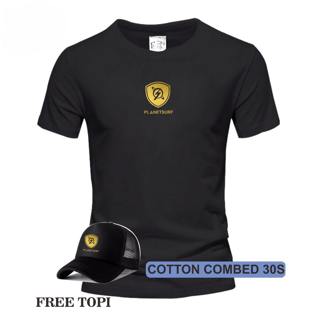 Beli baju bonus topi / Kaos Cowok Cewek Planet Surf Gold ( Gratis topi ) Cutton Combed 100% / berkat