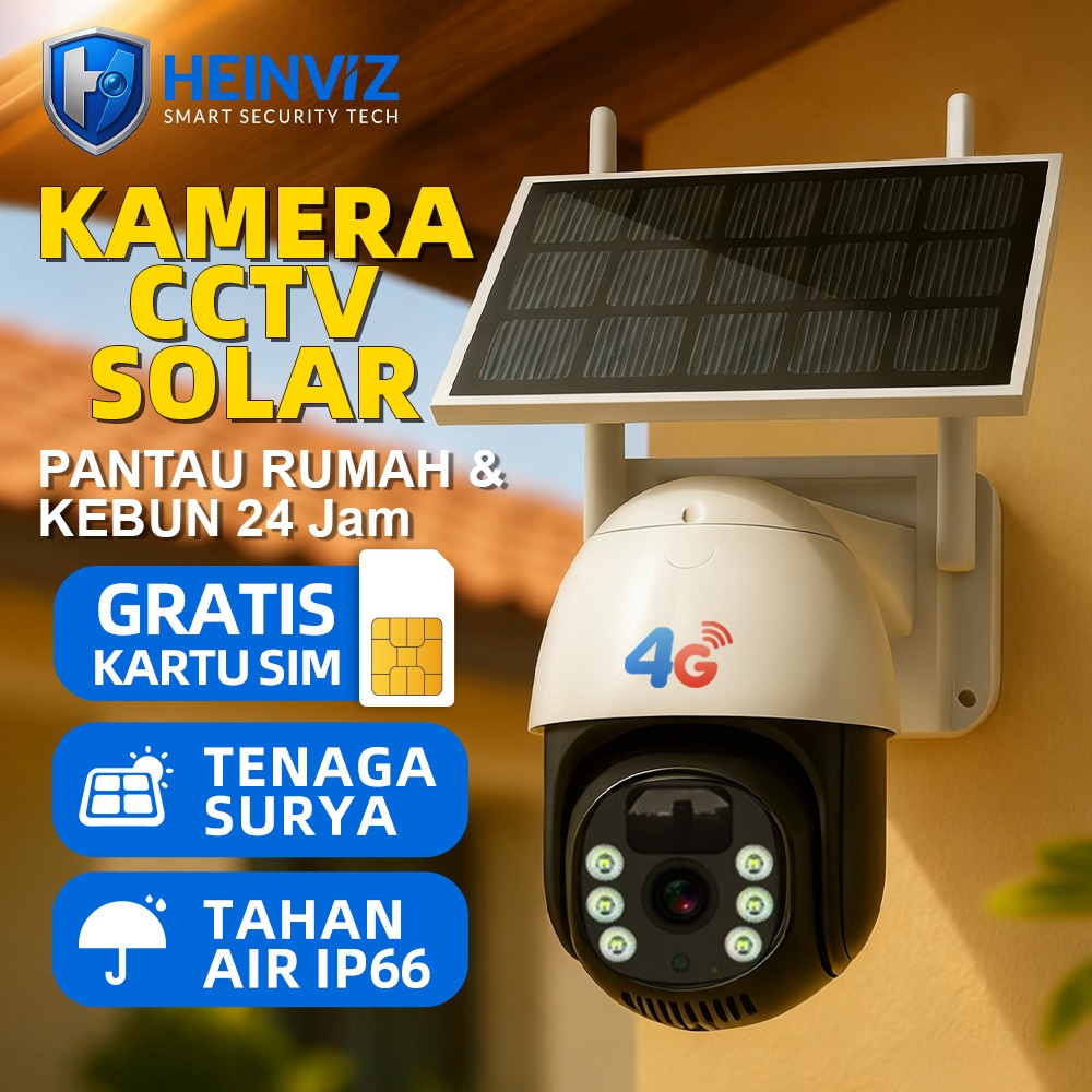 Kamera CCTV Solar 4G Tanpa WiFi Pantau Rumah dan Kebun 24 Jam Tahan Hujan dan Panas HD1080P
