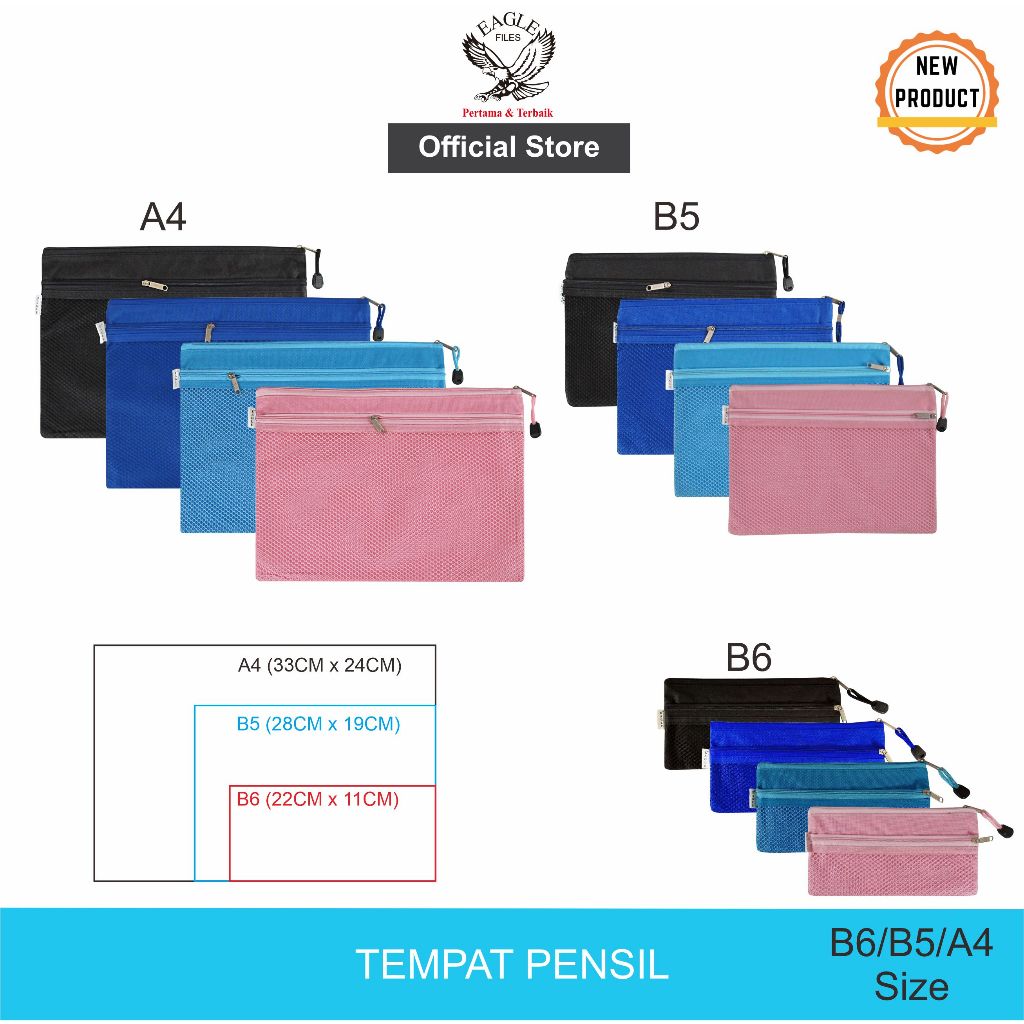 EAGLE Zipper Pocket Double Zipper B6-A4 / Tempat Pensil Double Zipper / Pencil Case / Map Kain Resle