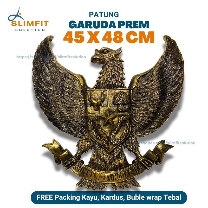Patung Hiasan Pajangan Lambang Burung Garuda Pancasila 3D Fiber 45X48 PREMIUM 3D Tempel Gantung Deko
