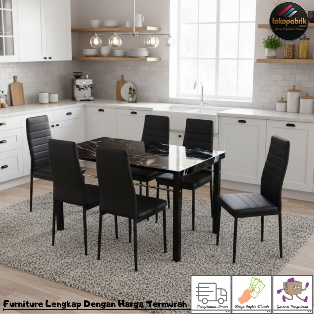 Meja Makan Kaca Kaki Besi / Meja Makan Set 4 Kursi Besi Minimalis Murah Bandung Cirebon Bogor