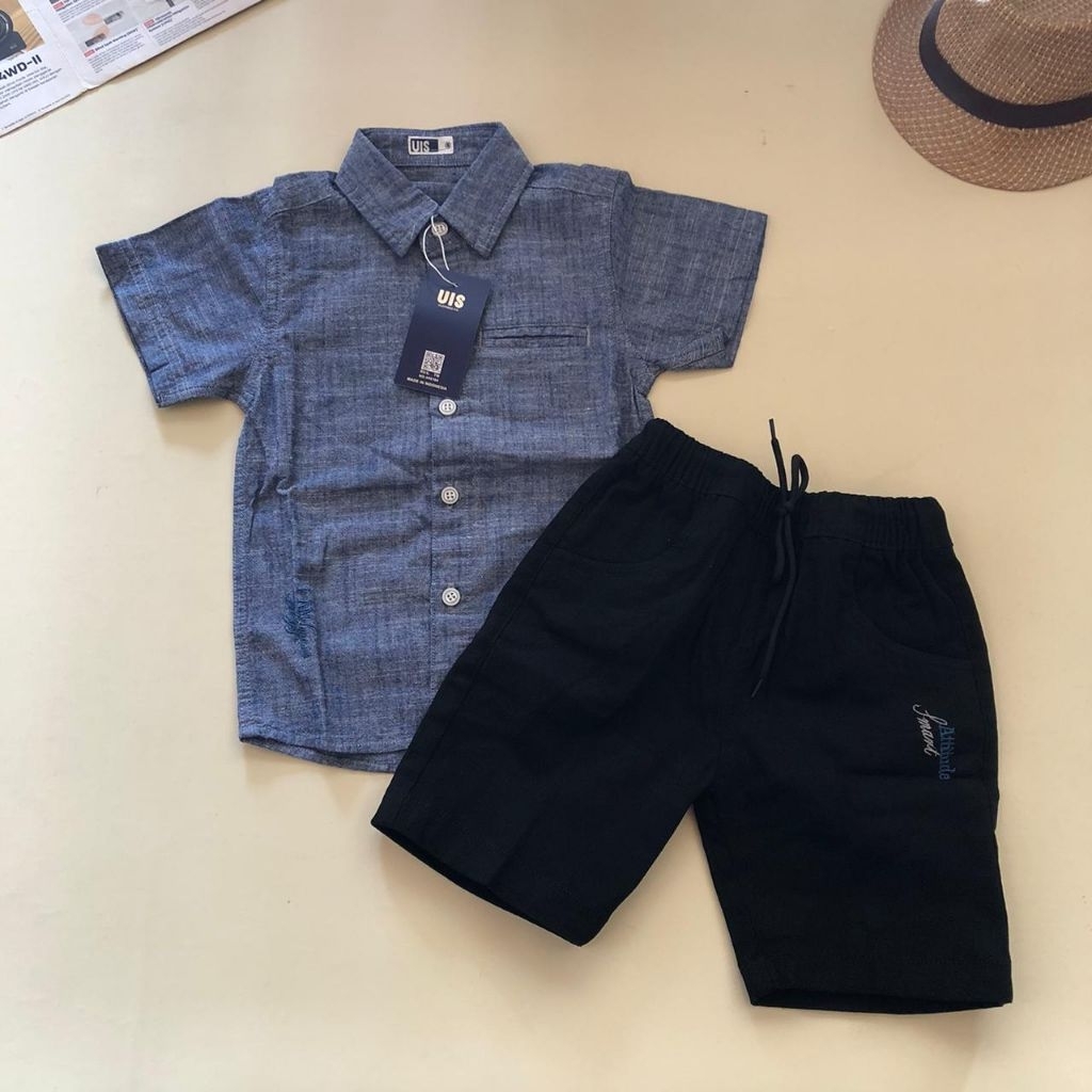 setelan cowok UIS kemeja pendek celana pendek