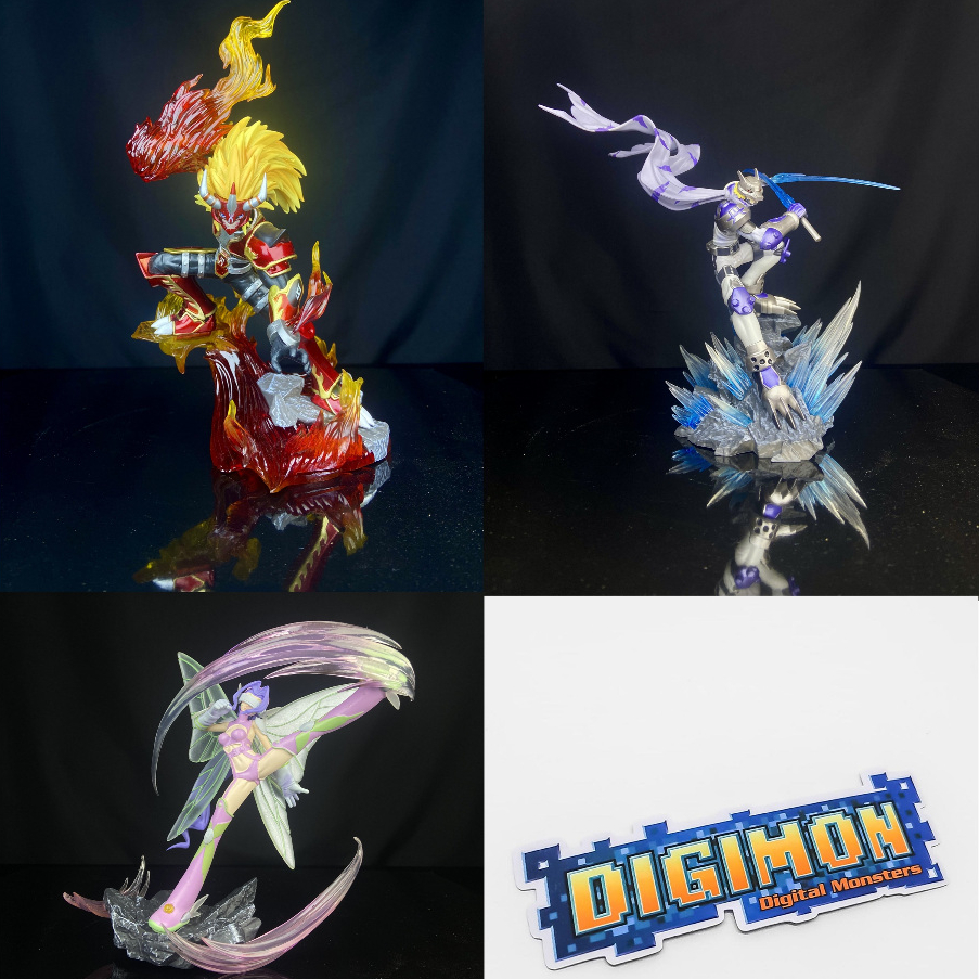 [ Ready ] Statue Digimon [ ED Studio ] Agnimon - Kazemon - Wolfmon Recast 25cm
