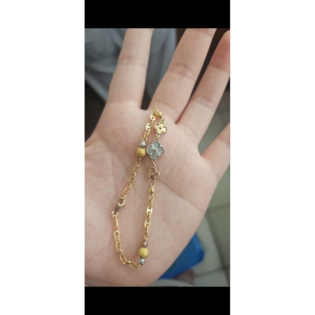 gelang rantai wanita clover bunga emas asli gold 375 8K 17 cm