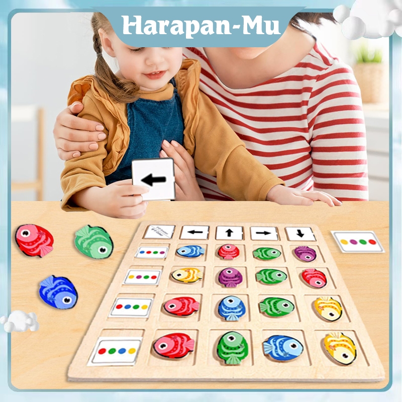 Mainan Permainan Memori Berlatih Konsentrasi Mainan Permainan Memori  Arah Ikan Kayu