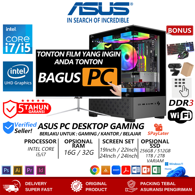 ASUS PC Gaming Lengkap Komputer Desktop Intel Core i7 8550 VGA NVIDIA GTX 3050M 8GB SSD 256GB/512GB/