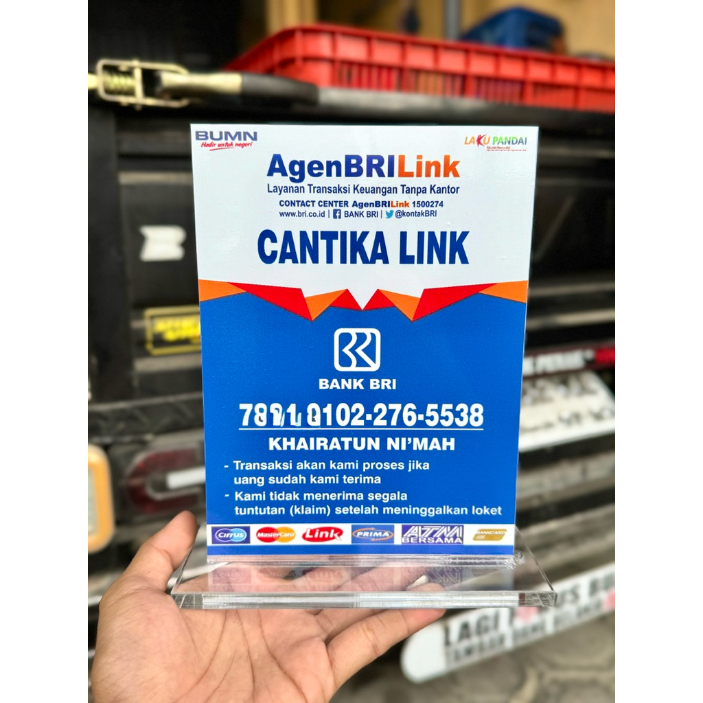 PAPAN MEJA AKRILIK TEBAL AGEN BRILINK UKURAN 15x20cm BISA CUSTOM NAMA AGEN DAN REKENING