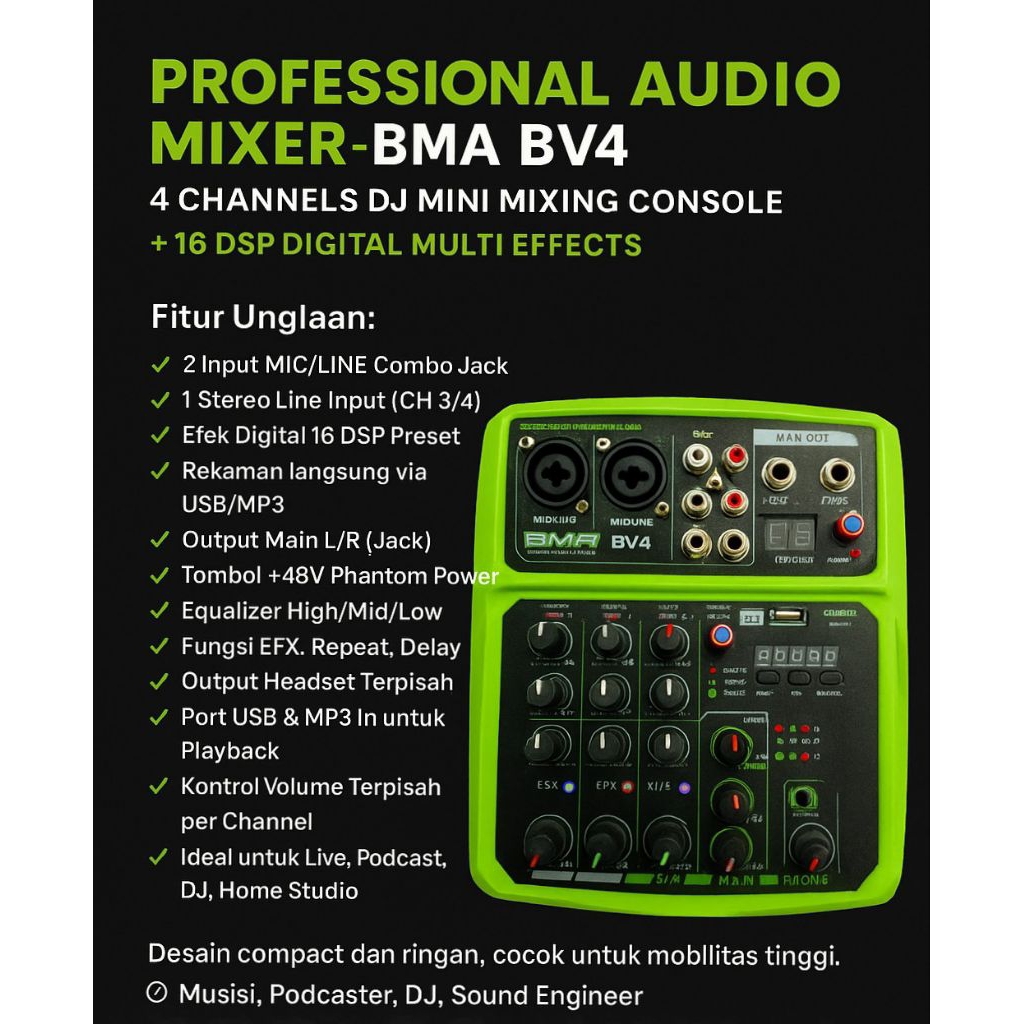 MIXER BMA - BV4 / PROFESSIONAL MIXER / MIXER 4 CHANNEL