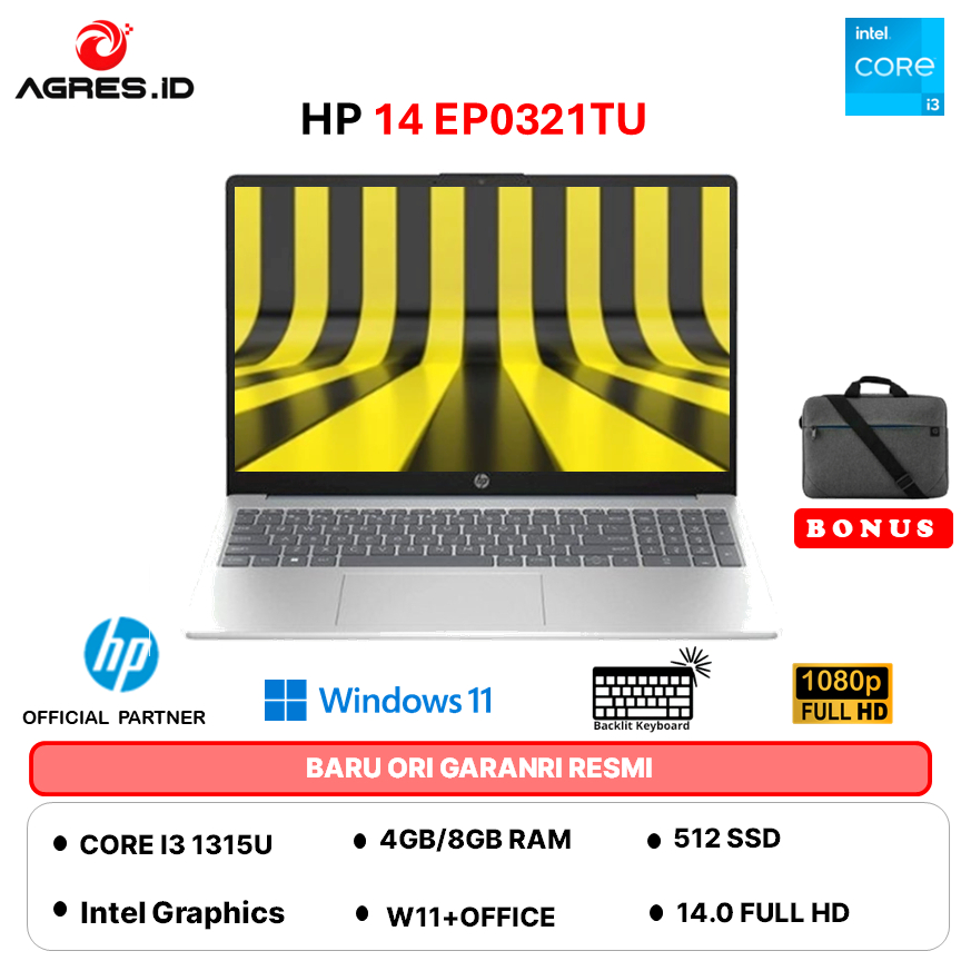 HP 14 I3 1315 8GB 512GB W11+OHS 14.0FHD BLIT COPILOT 1080P CAM SLV -EP0321TU