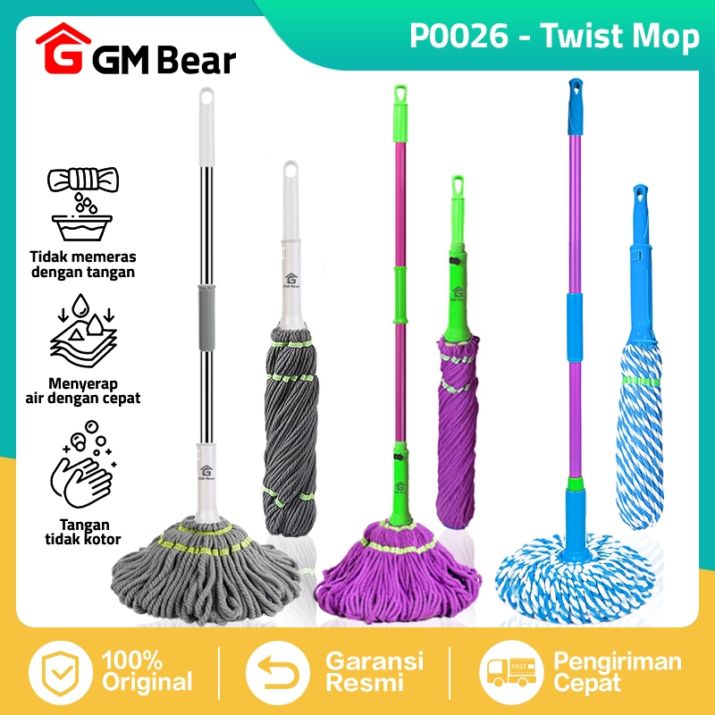 GM Bear Alat Pel Lantai Peras Otomatis P0026 - Kain Pel Lantai Pelan Lantai Magic Twist Mop