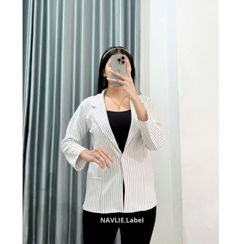 Blazer Salur Motif Garis Scuba Premium Wanita