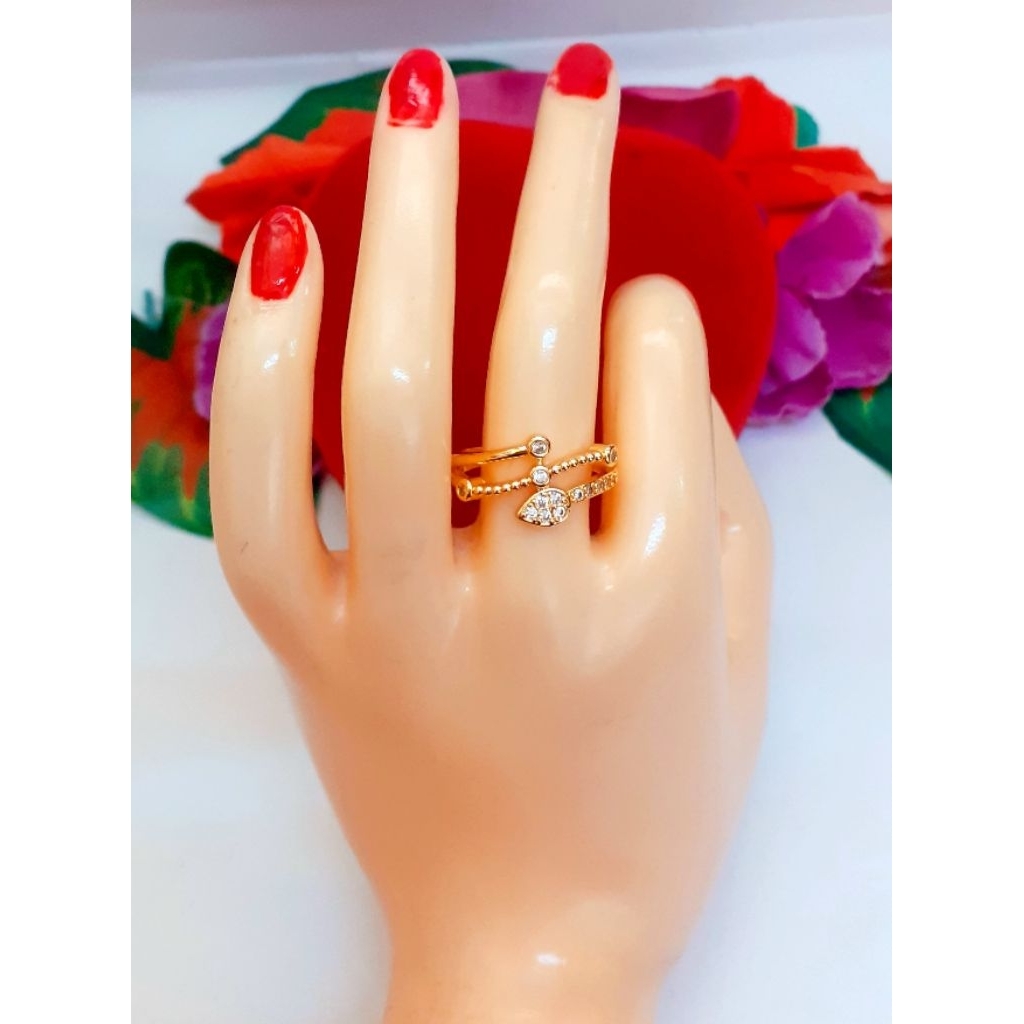 Cincin xuping Cincin Titanium Wanita Emas Anti Karat batu permata ukuran besar big size warna Emas