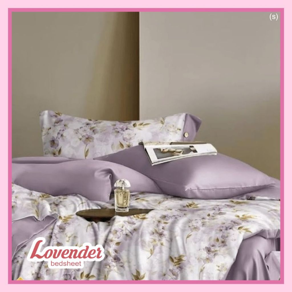 Sprei/Bedcover katun JEPANG bunga flower pastel lilac ungu purple gradient gradasi tangkai daun leaf