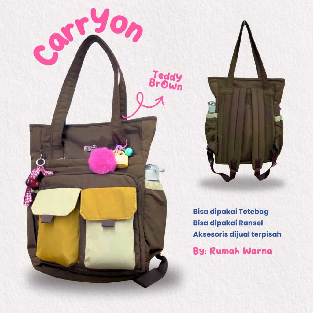 RUMAH WARNA Tas Ransel Wanita 2in1 Tas Sekolah Wanita Tas Kerja Wanita Tas Kuliah Wanita Carryon Bah