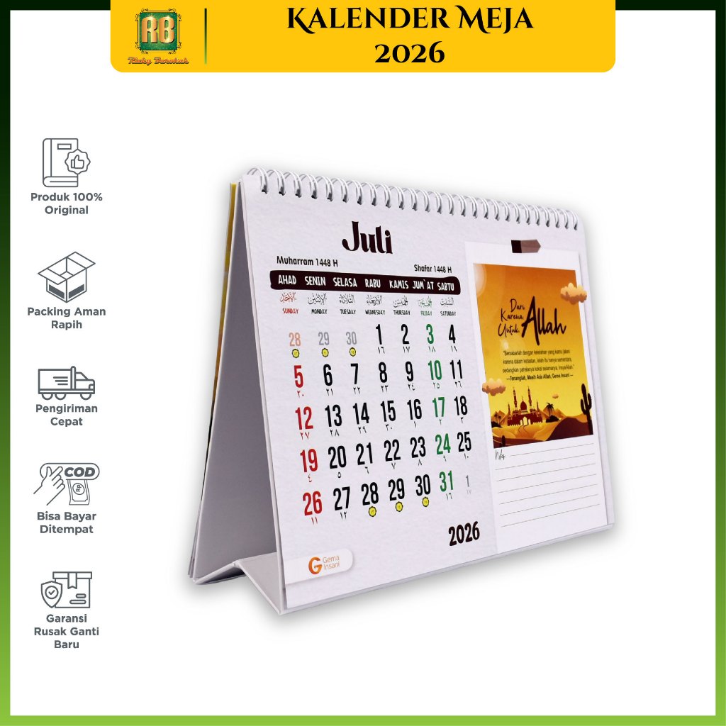 Kalender Islam Muslim 2026 kalender meja  Gambar calneder bisa di sobek Murah - Calender Tanggalan P
