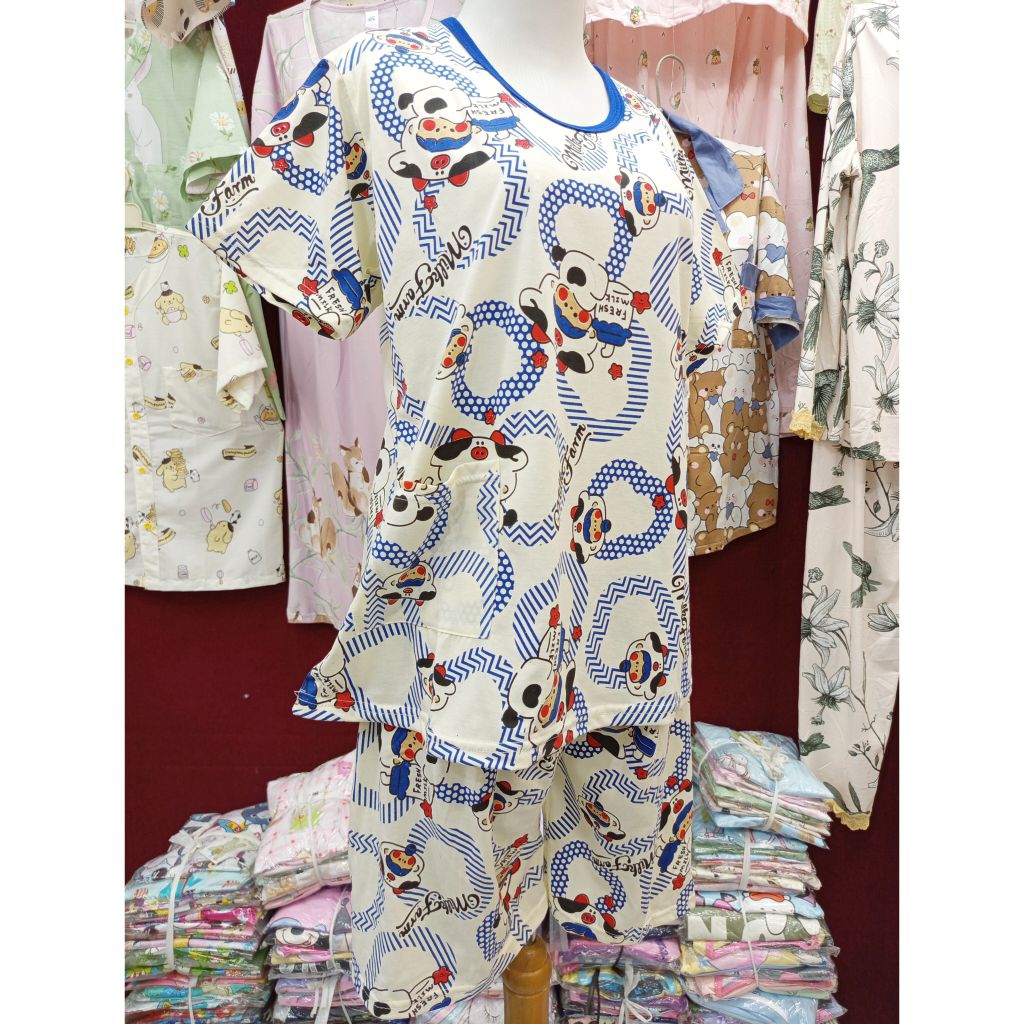 BKH Allsize Setelan Bahan Kaos Babydoll Oblong Celana 3/4 (Selutut) - Tangan Pendek