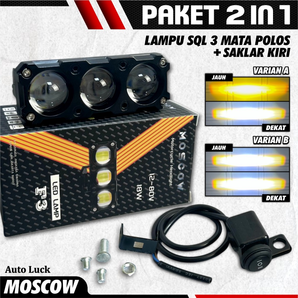 3MATA COVER ATAP SUPER BRIGH FULL BODY BESI ANTI AIR WATERPROFF + SAKLAR LAMPU ON OFF LED H/L STANG 