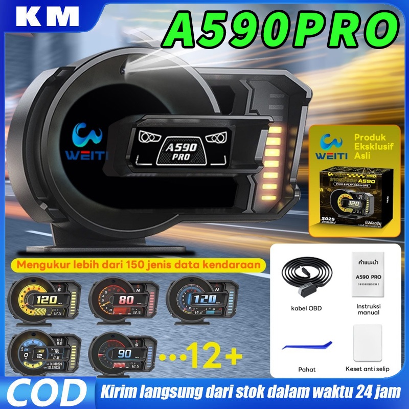 A590 HUD OBD2+GPS Display Scanner Mobil Tachometer Kode Kesalahan Bisa Dihapus Car Smart Gauge Kilom