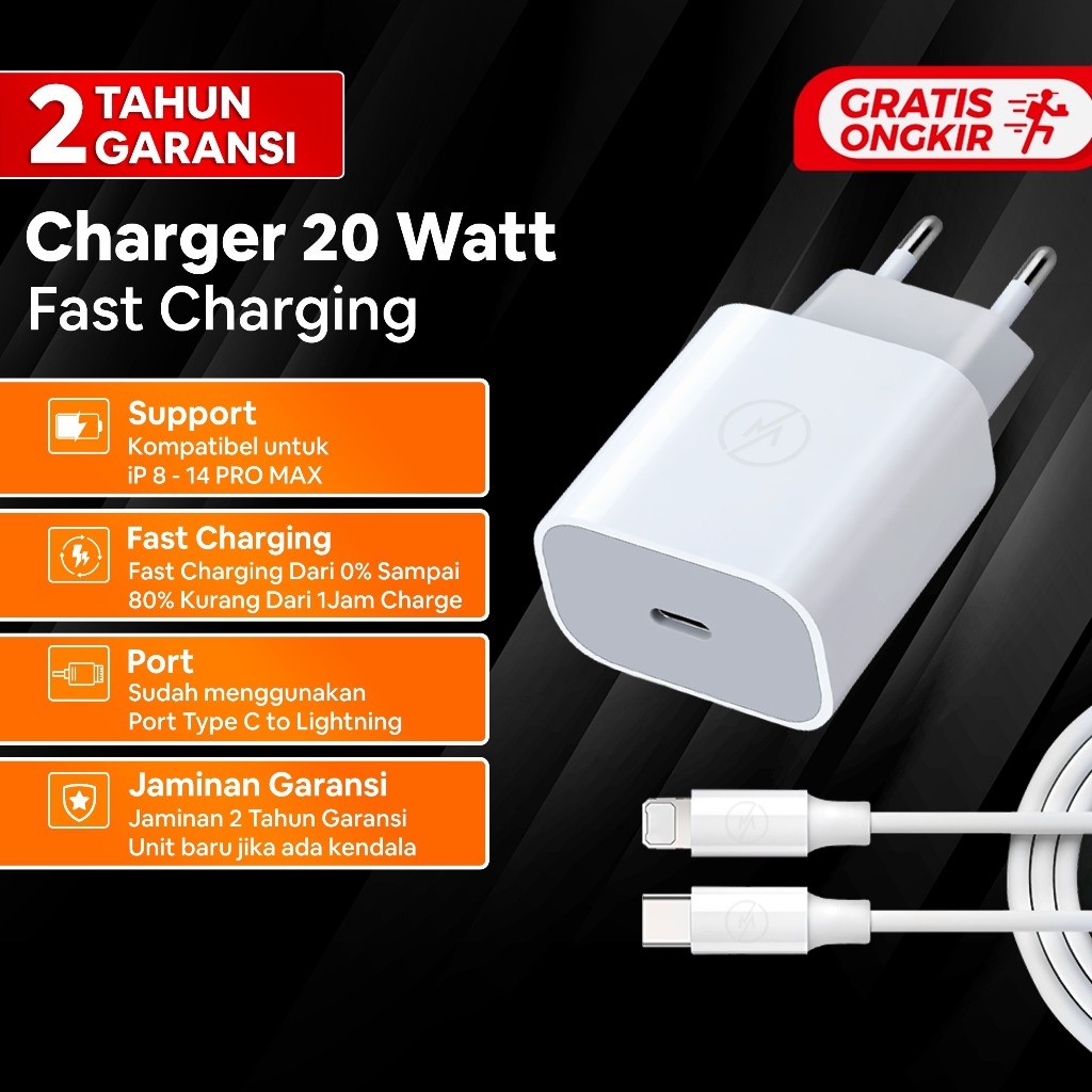 Set Charger Fast Charging Power Delivery 3.0 Type C to Lightning Iphone Series 8 X 11 12 13 14