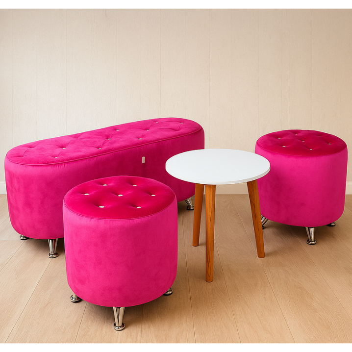 Set Bundling Kaki Stainless Pajero - 1 Bench Oval + 2 Stool Bulat - 1 Meja - Bench Kancing Kristal -