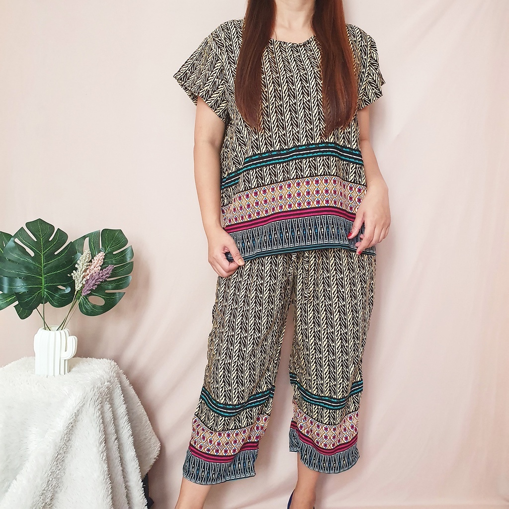 Setelan 7/8 dan Celana Panjang Wanita Motif | Setelan 7/8 dan panjang baju Tidur Katun Rayon Adem da