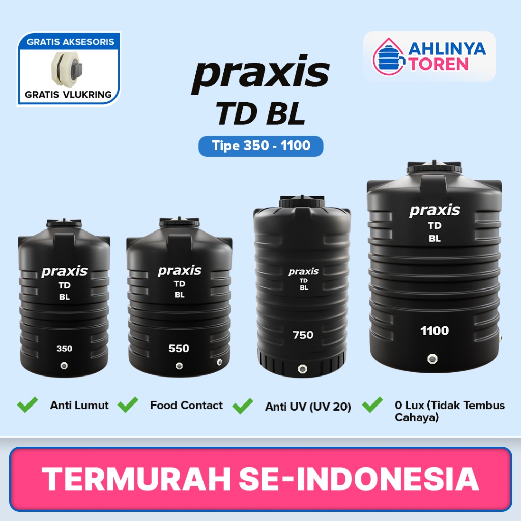 Tandon Air Praxis Kerang 350 Liter - 1100 Liter Anti Lumut, Food Grade, Anti UV